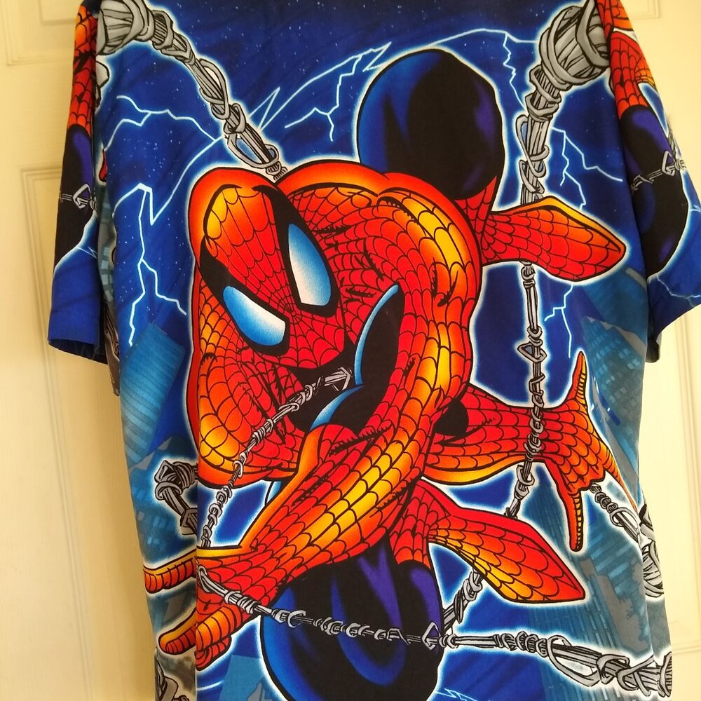 Vtg Spiderman Button Up Shirt Allover Print by CHANGES Baggy Grunge Y2K Sz XL - Picture 3 of 4